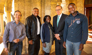 Foreign Minister Bob Carr with four AusAID-funded international students at the University of Western Australia in Perth