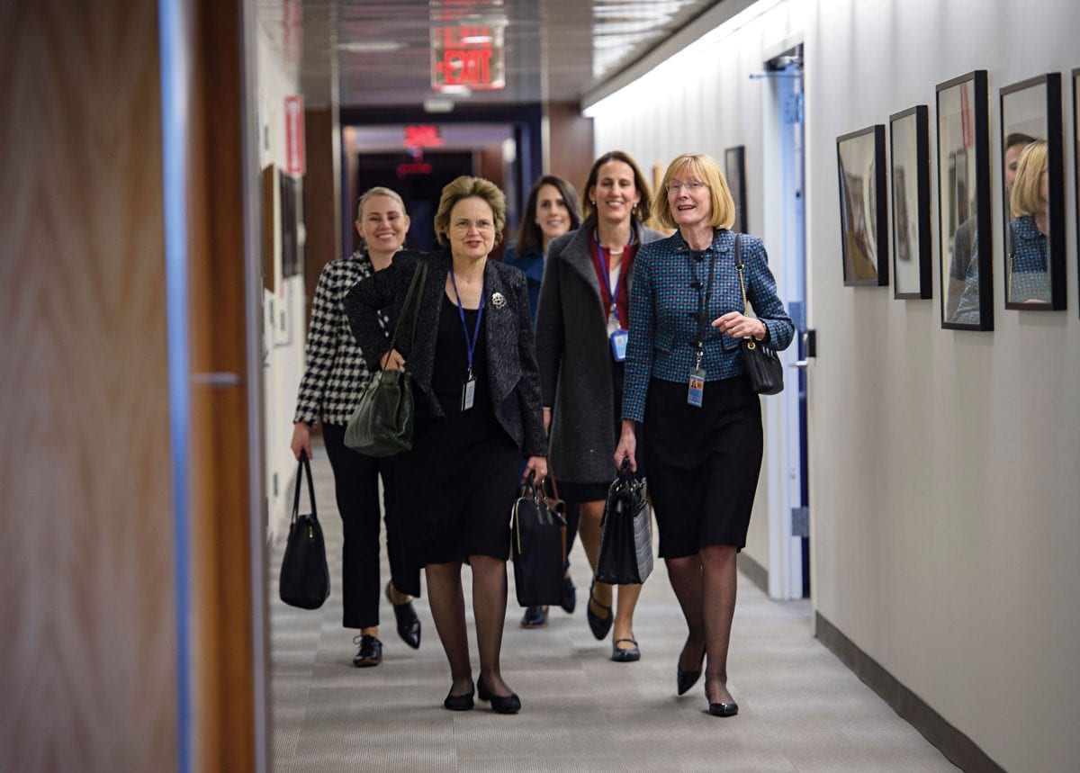 Secretary of the Department of Foreign Affairs and Trade Frances Adamson with Australia’s permanent representative to the United Nations Gillian Bird at UN headquarters in New York [United Nations/Loey Felipe]