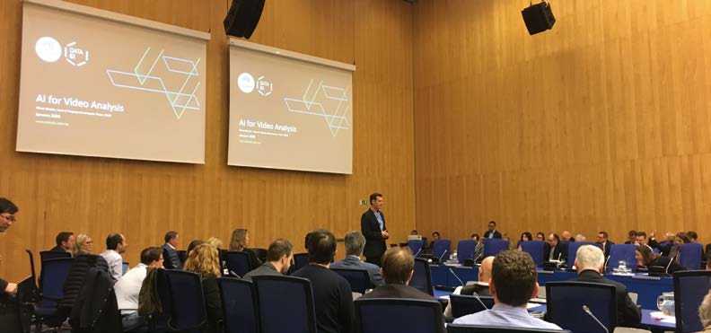 Olivier Salvado of CSIRO's Data61 business unit leads a discussion on the applications of machine learning and artificial intelligence to automatically analyse safeguards surveillance feeds during the IAEA's Emerging Technologies Workshop in January 2020, Vienna.