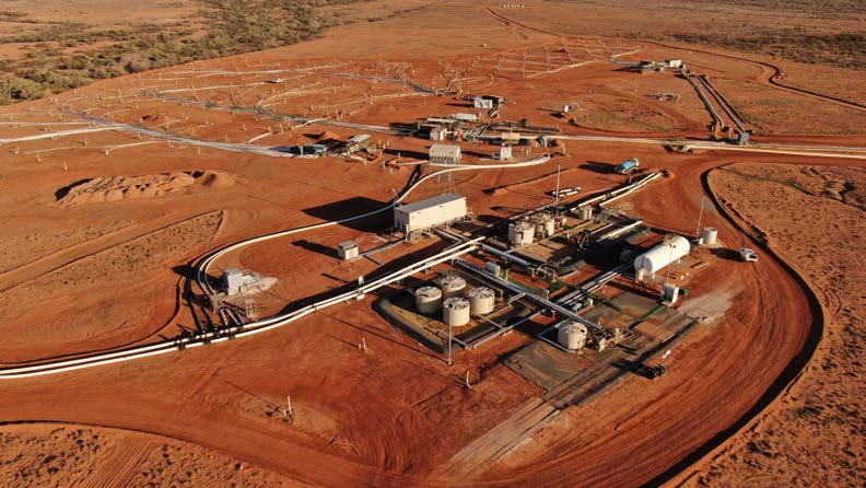 Booster and degas station with wellfields in the distance, at the Beverley uranium mine (Credit: Heathgate Resources).