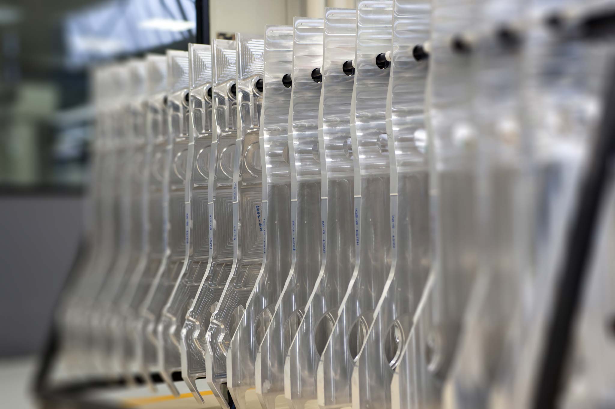 Close-up of plastic engine components