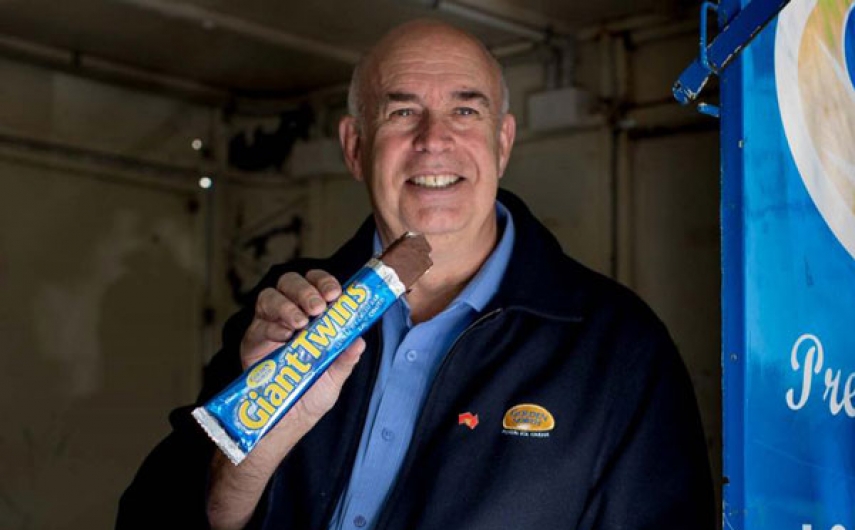 Close up of Trevor holding a Golden North ice cream product