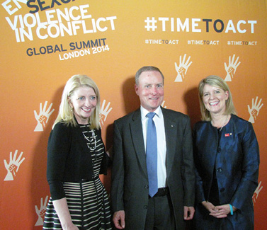 Ambassador for Women and Girls, Natasha Stott Despoja (right), with US Ambassador at Large for Global Women’s Issues, Cathy Russell (left), and Chief of Army, Lieutenant General David Morrison AO, Global Summit to End Sexual Violence in Conflict, London, 12 June 2014. [DFAT]
