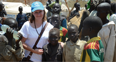 First Secretary in Addis Ababa, Sue Moore, with South Sudanese refugees in Gambella, Western Ethiopa, 18 March 2014. [DFAT]