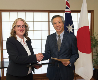 Jan Adams and Japanese ambassador, Canberra, December 2014