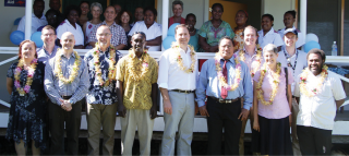 Officers with Mr Ciobo, hospital ward opening, Honiara, February 2015