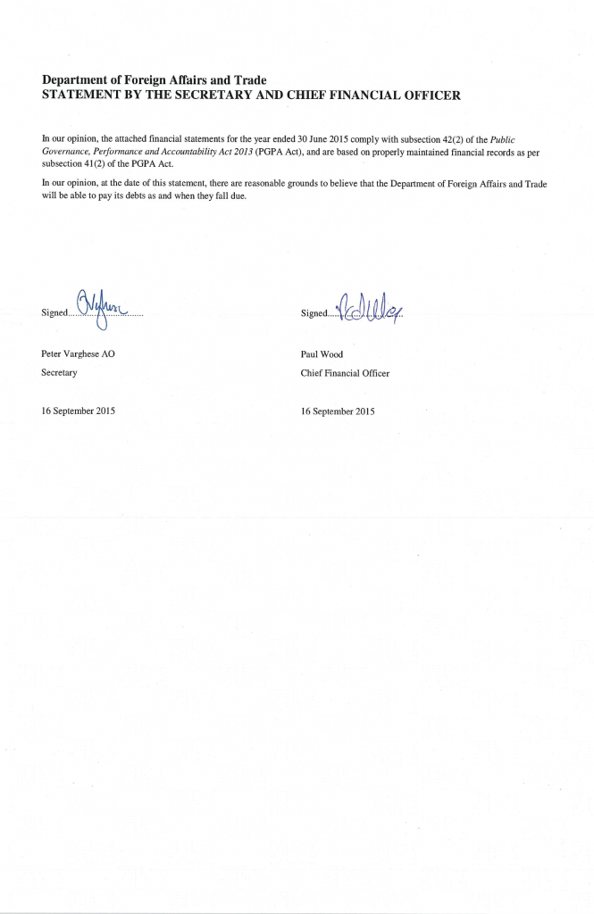 Statement by the Secretary and Chief Financial Officer
