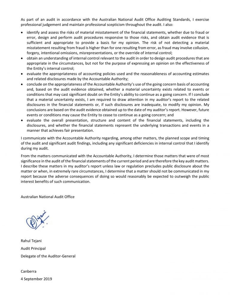 Independent Auditor’s Report Department of Foreign Affairs and Trade Annual Report 201819