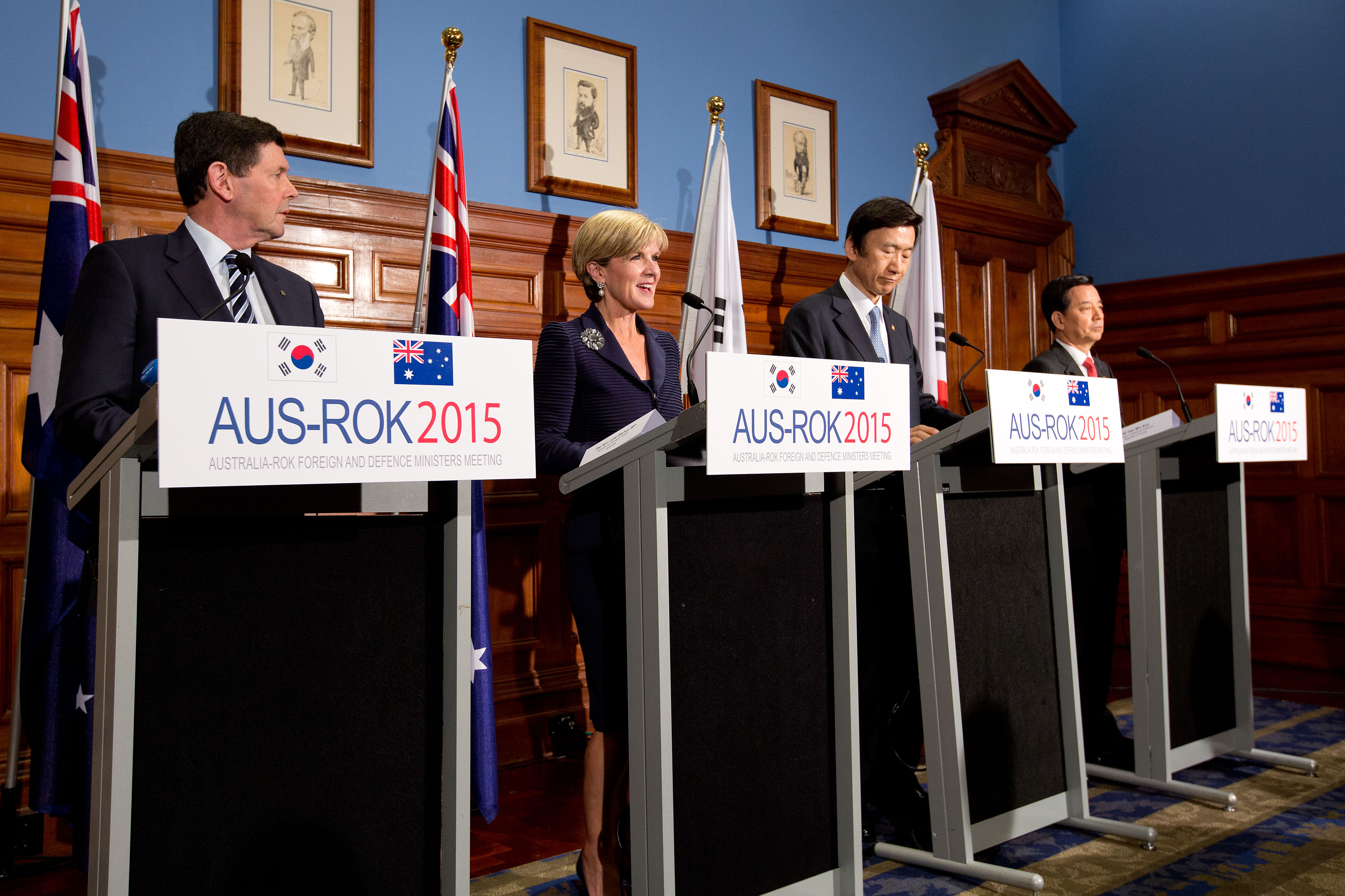 Foreign Minister Julie Bishop and former Defence Minister Kevin Andrews attend press conference in Sydney with Republic of Korea Foreign Affairs and Defence Ministers. [DEPARTMENT OF DEFENCE/ABIS Tom Gibson]