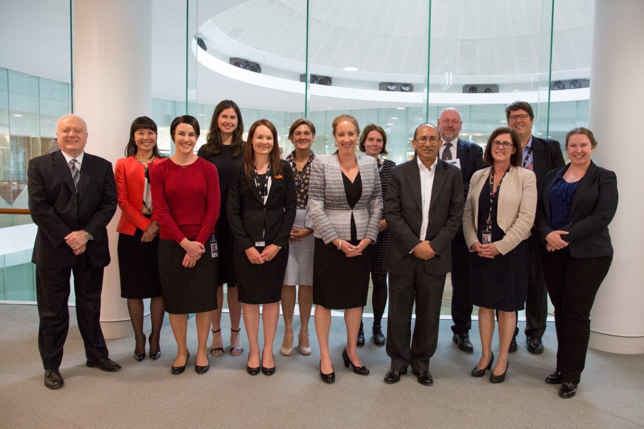 Secretary Peter Varghese with members of the DFAT Women in Leadership Steering Group in Canberra. [DFAT/Linda Roche]