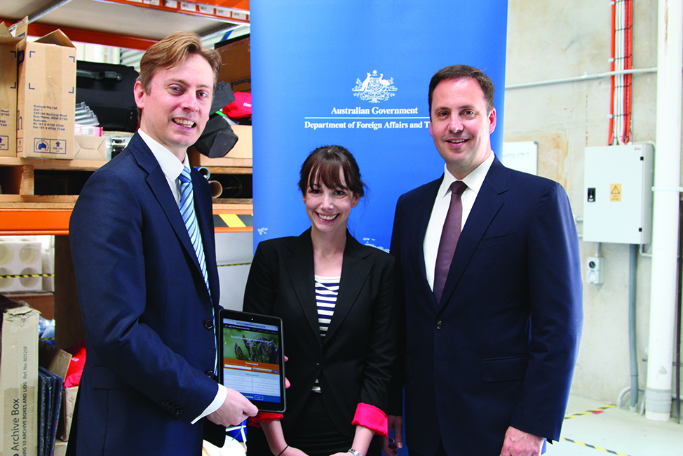 Trade and Investment Minister Steven Ciobo with DFAT officers at the launch of the Free Trade Agreement portal. [DFAT]