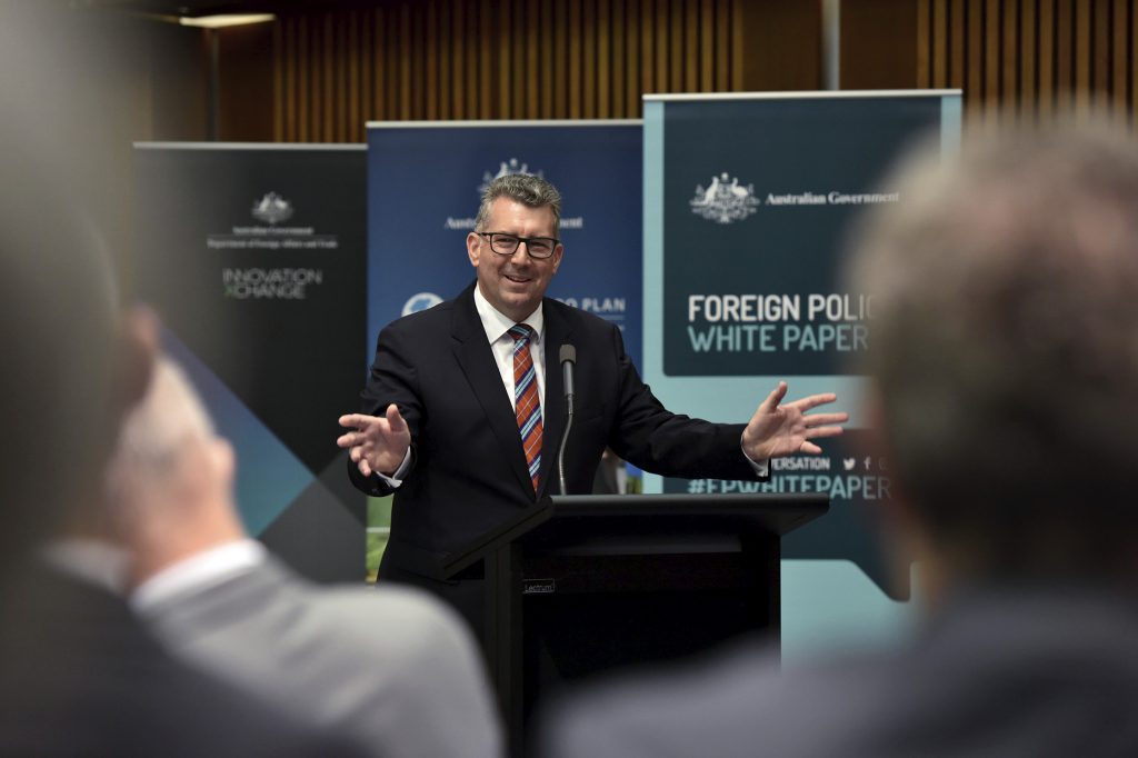 Assistant Minister for Trade, Tourism and Investment Keith Pitt addressing the Global Heads of Mission Meeting. [DFAT/Mark Graham]