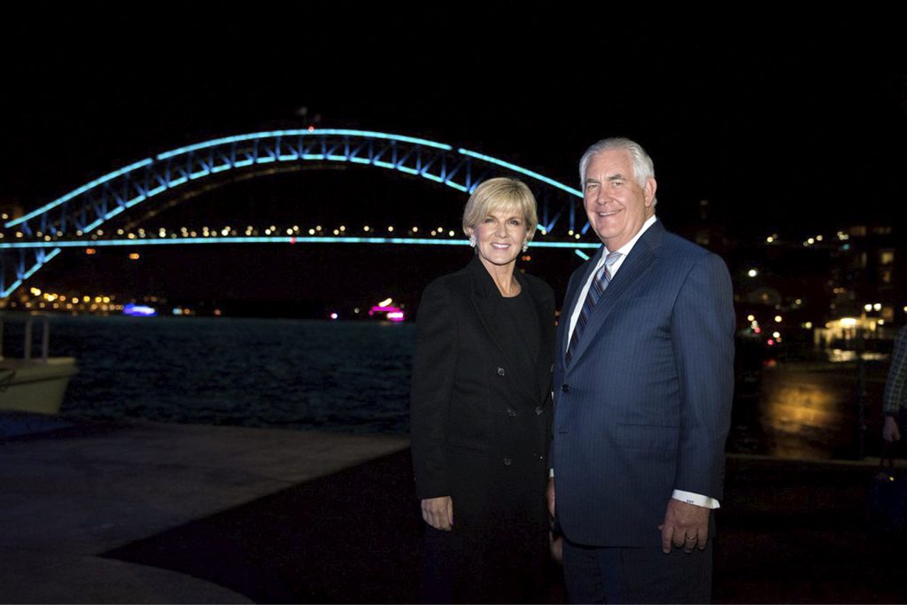 Minister for Foreign Affairs Julie Bishop and US Secretary of State Rex Tillerson in Sydney for the Australia–United States Ministerial Consultations. [US EMBASSY, CANBERRA]