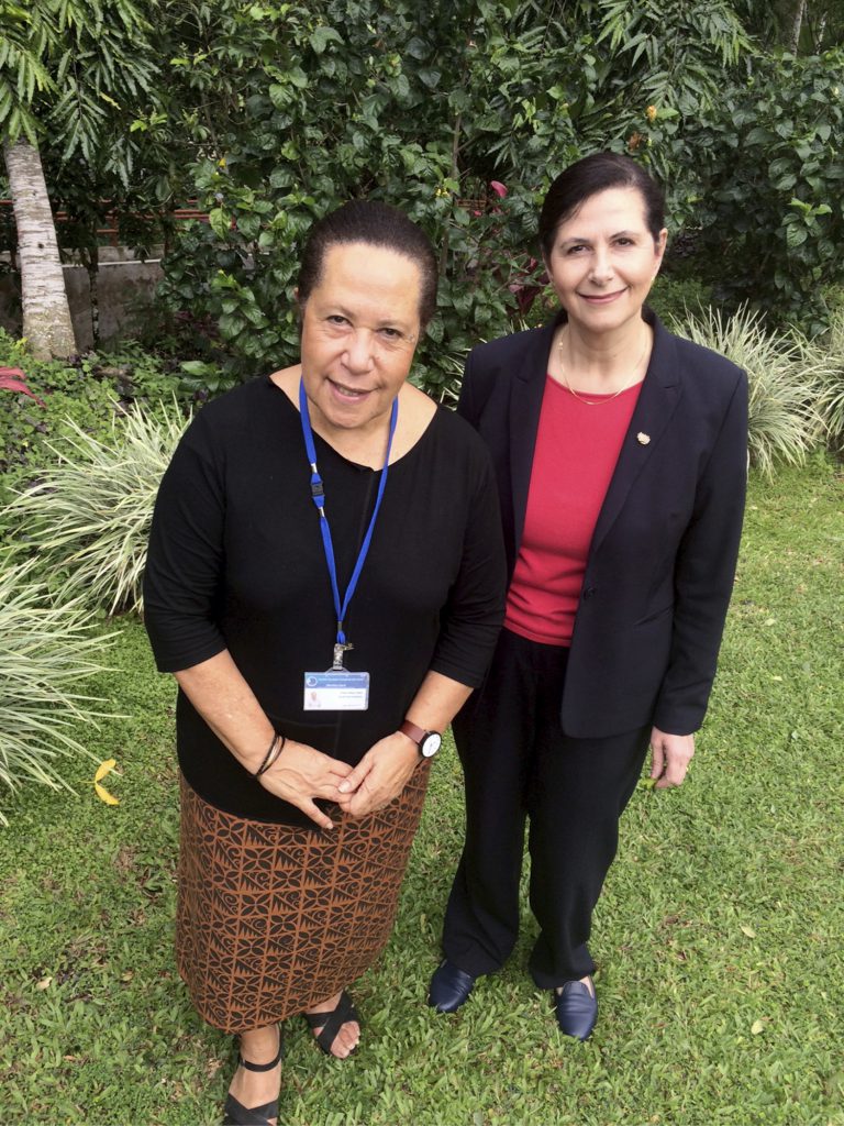 Secretary General Pacific Islands Forum Secretariat Dame Meg Taylor DBE with Minister for International Development and the Pacific Senator Concetta Fierravanti-Wells. [DFAT/Margaret Twomey]