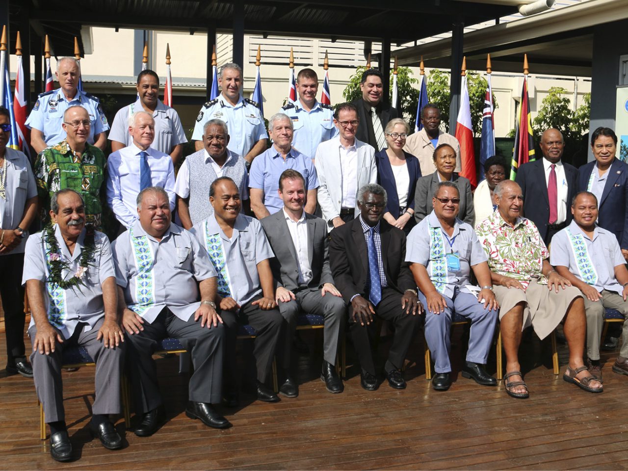 Leaders of the Regional Assistance Mission to Solomon Islands (RAMSI) participating Pacific Island nations, RAMSI special coordinators (past and present) and current senior managers of RAMSI’s Participating Police Forces at the RAMSI Symposium. [DFAT/Peter Lothian]