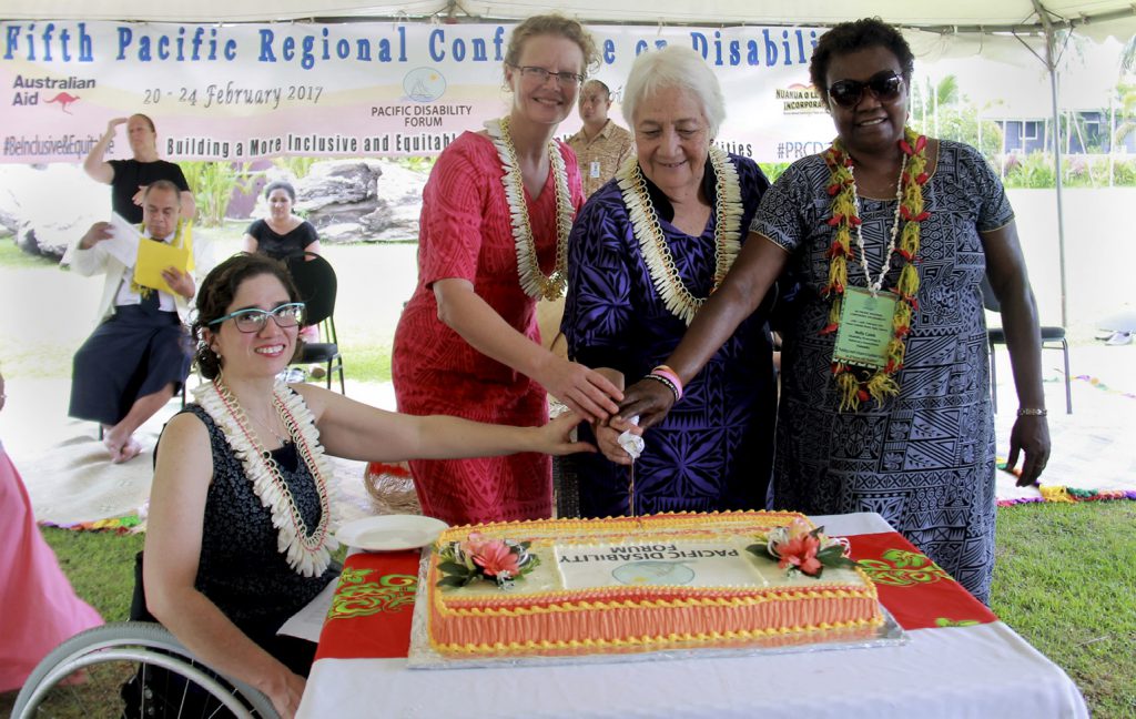 Special Rapporteur on the Rights of People with Disabilities Catalina Devandas Aguilar, High Commissioner to Samoa Sue Langford, Her Highness Masiofo Filifilia and Pacific Disability Forum Co-Chair Nelly Caleb at the opening of the Fifth Pacific Regional Conference on Disability. [DFAT/Charlina Tone-Manoa]