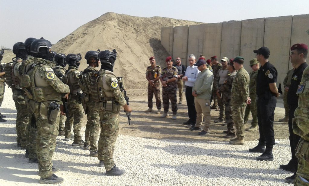Ambassador Christopher Langman with Staff Major-General Falah al-Muhammadawi at the opening of the Australian-funded small arms training range at the Iraqi Counter-Terrorism Service Academy. [DEPARTMENT OF DEFENCE/Craig Cunningham]