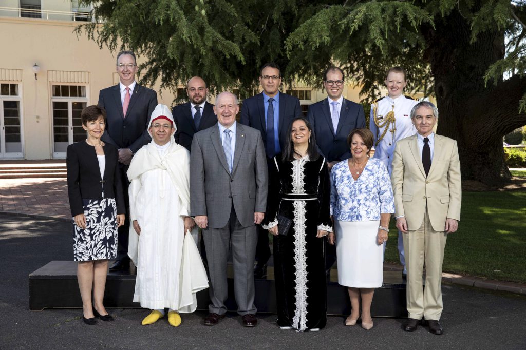 Group photograph following presentation of credentials by the Ambassador of the Kingdom of Morocco to the Governor-General in Canberra. [DFAT/Andrew Taylor]