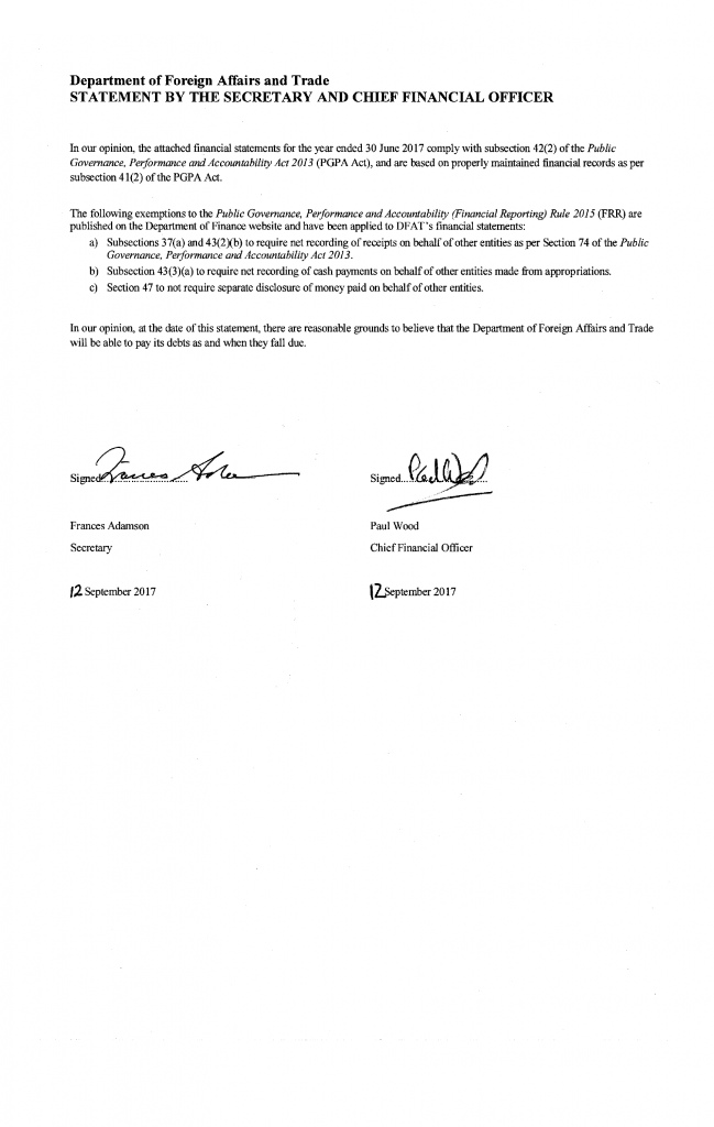 STATEMENT BY THE SECRETARY AND CHIEF FINANCE OFFICER
