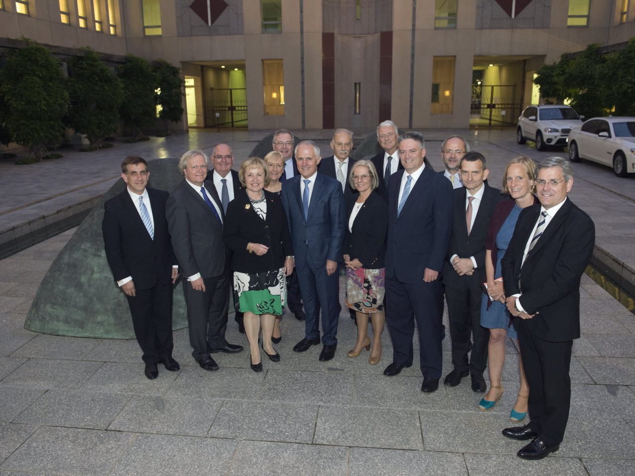 Then Ambassador to Germany David Ritchie and Australia Germany Advisory Group members with Prime Minister Malcolm Turnbull and Finance Minister Matthias Cormann in Canberra. [AUSPIC]