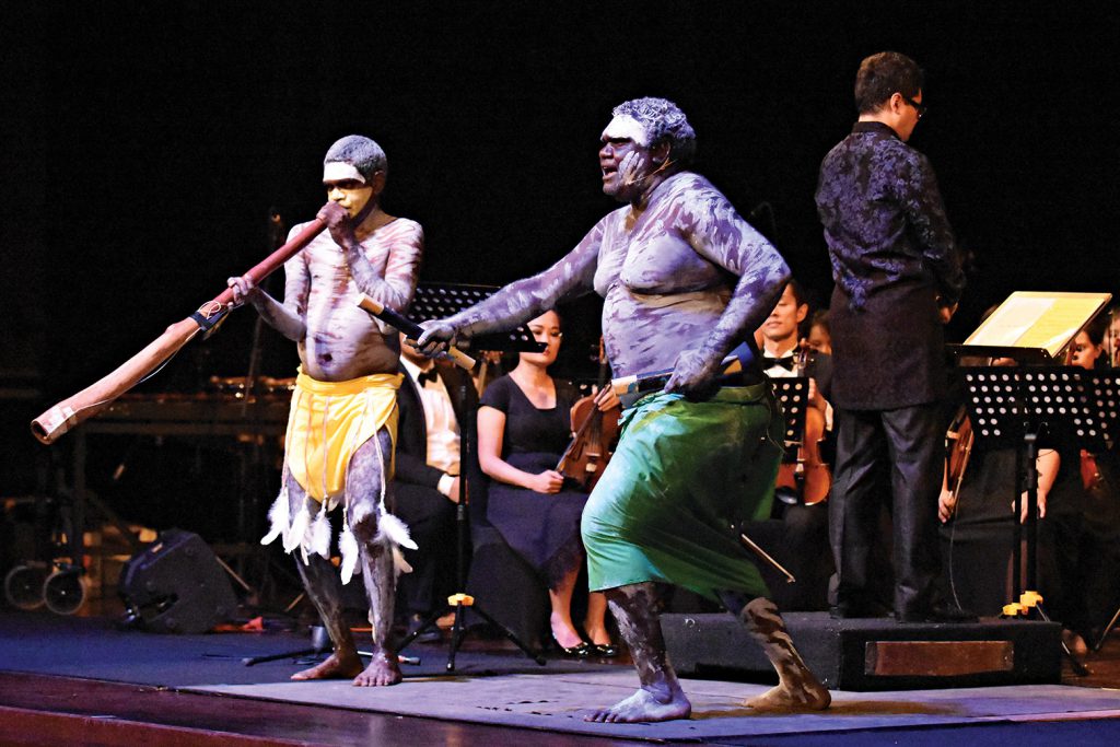 Indonesian composer Ananda Sukarlan and Australian Indigenous musicians Djakapurra Munyarryun and Kevin Yunupingu celebrate the rich history of both countries in an orchestral collaboration in Jakarta