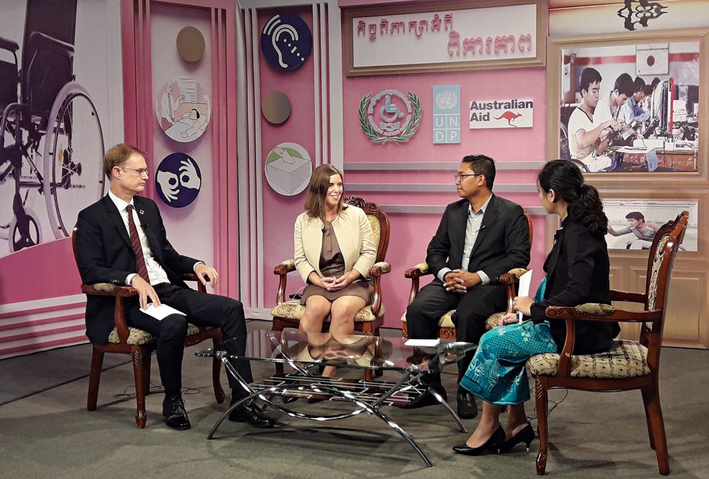 Deputy Head of Mission Phnom Penh, Ruth Stewart, promotes Australia’s commitment to disability rights and services in Cambodia in a National TV talk show