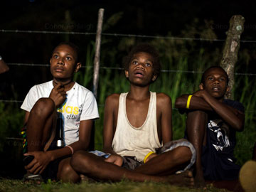 Teenagers from Norsup area watch the short films.