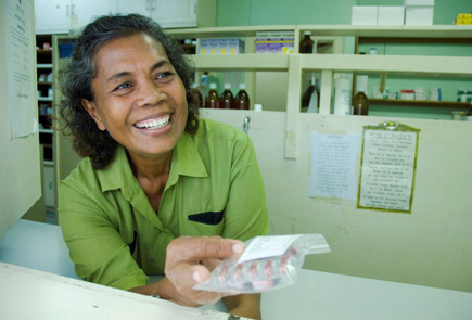 A woman holding medicine