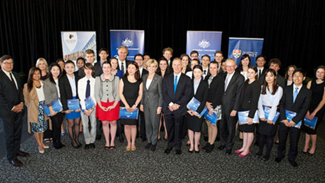 Foreign Minister Julie Bishop with students from NSW heading to Hong Kong and Singapore under the first round of mobility grants. 