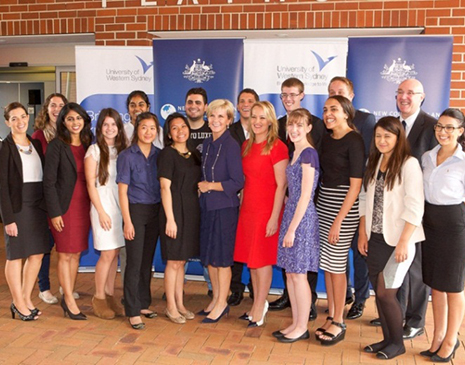 Minister Bishop, Fiona Scott MP and Professor Barney Glover with NCP students from UWS