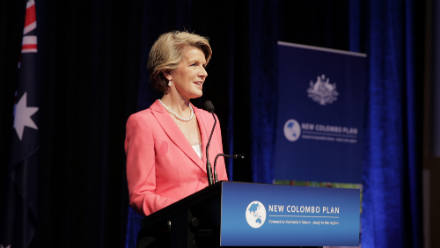 Foreign Minister Julie Bishop delivers a speech at the New Colombo Plan Launch at the Great Hall in Parliament House