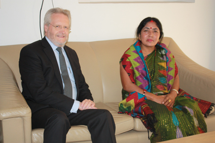 Ambassador to Nepal Glenn White meeting with Kesha Kumari Damini last month to congratulate her on her upcoming award