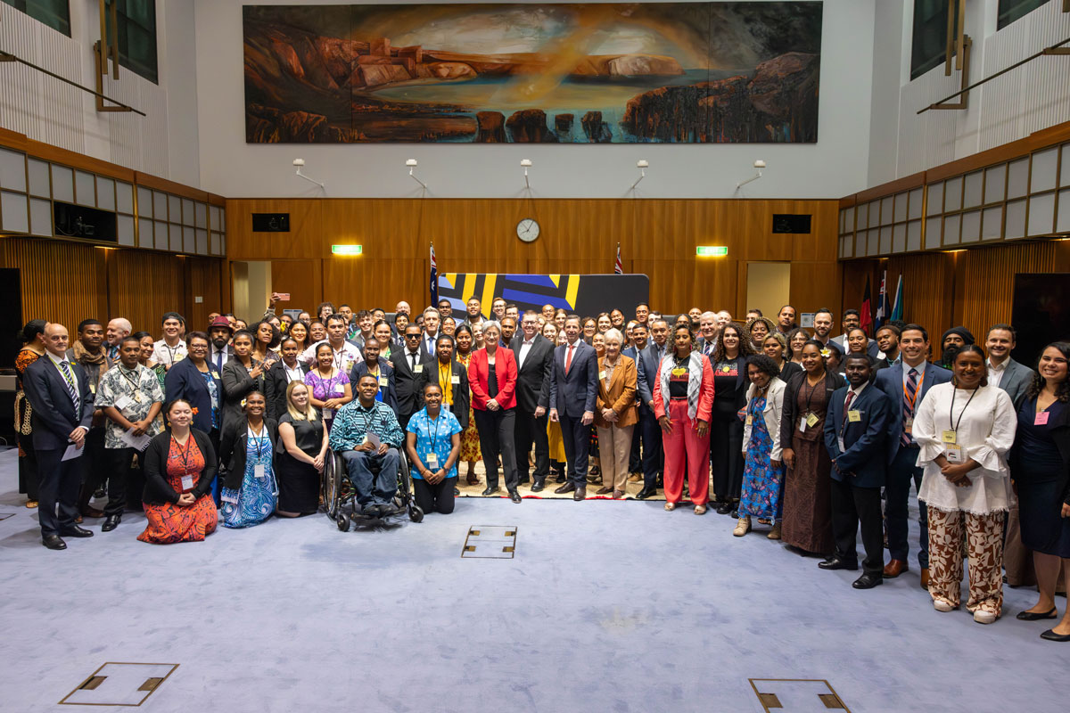 Group photo of participants at the Pacific Australian Emerging Leaders’ Summit in 2023.