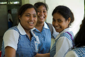 Three girls in school uniform