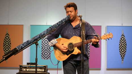 Phillip Walley-Stack performing at the Message Stick exhibition