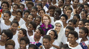 Photo of Prime Minister Julia Gillard meets with students at Marianville Secondary School