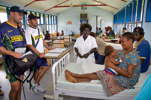 Australian players visiting the hospital