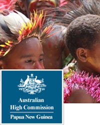 Australian High Commission in Papua New Guinea coat-of-arms and image of children in native dress