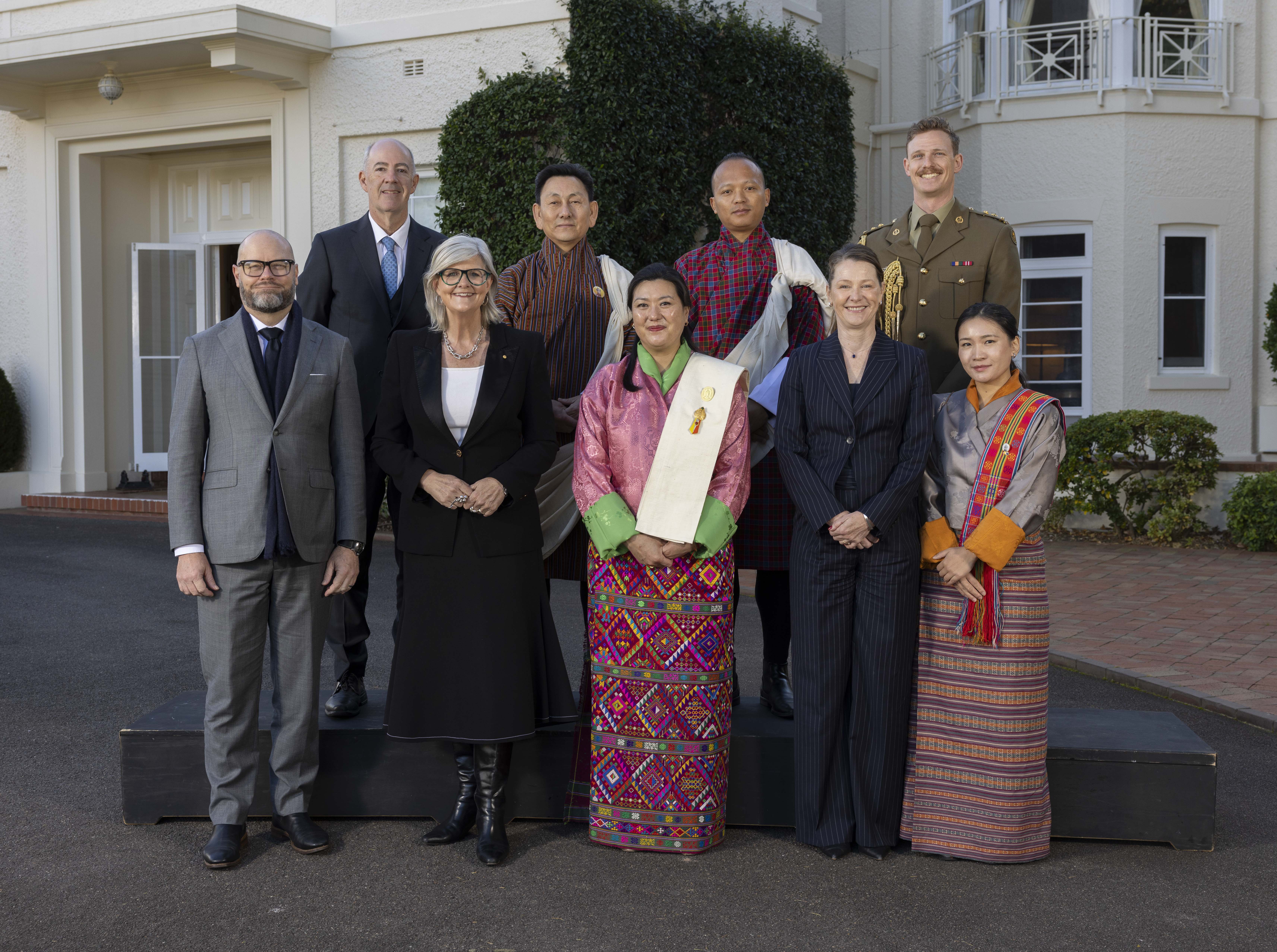 Group photo of officials including Her Excellency Ms Pema TSHOMO, Ambassador of Bhutan and the Governor-General of Australia Ms Sam Mostyn AC.