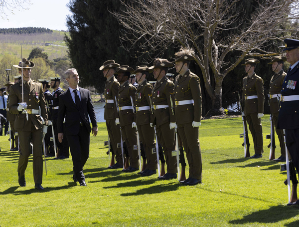 French Ambassador inspects the ceremonial guard during the credential presentation ceremony.