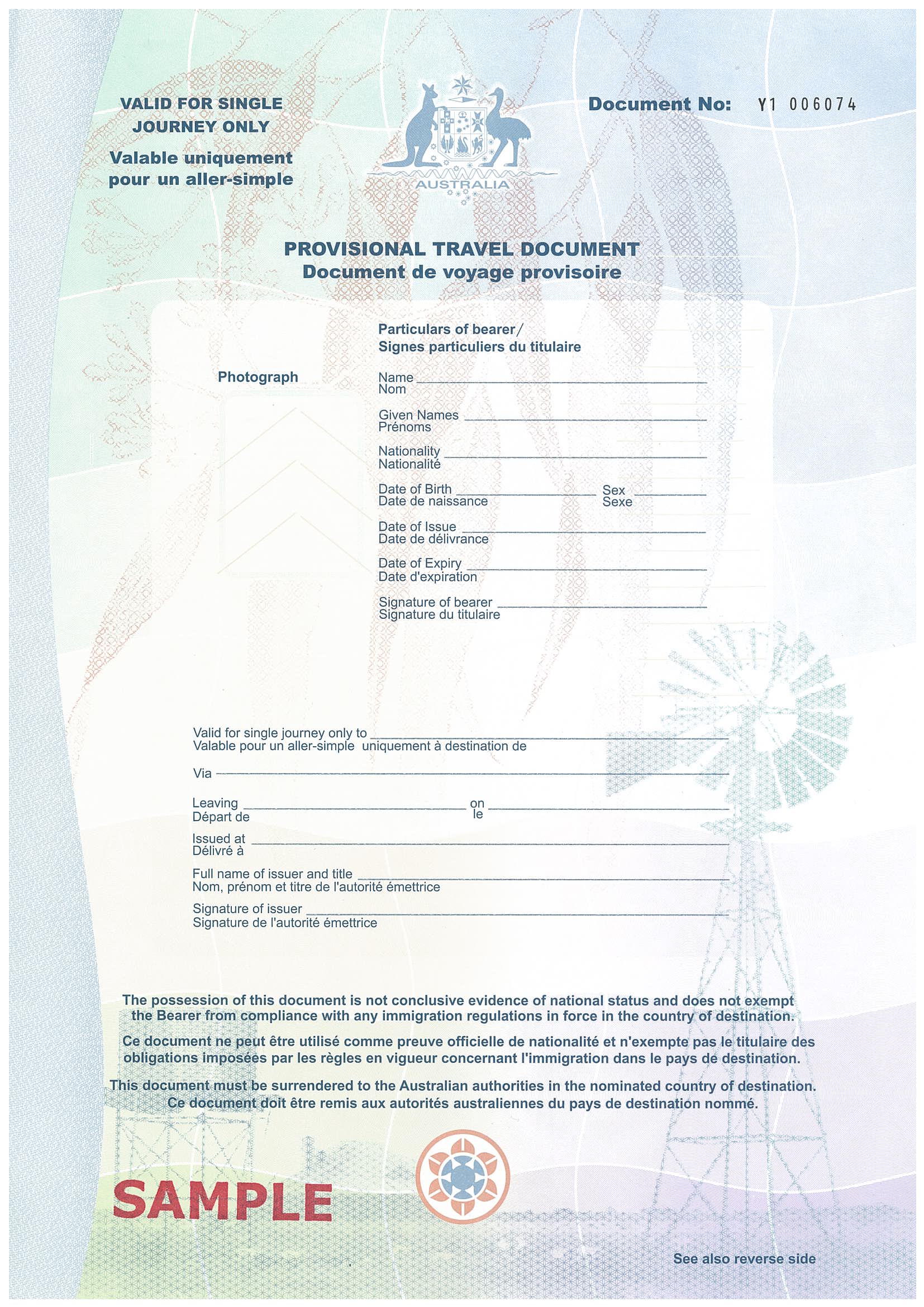 travel document australia price