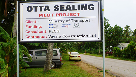 Sign announcing road sealing