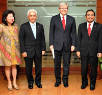 Photo of Mr Rudd meeting with his counterpart Dr Marty Natalegawa and 2 other senior ministers