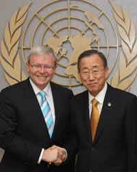 Foreign Minister Kevin  Rudd and UN Secretary General Ban Ki-Moon