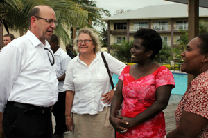 Peter Baxter meeting Australia Awards scholarship alumni during his visit to Solomon Islands