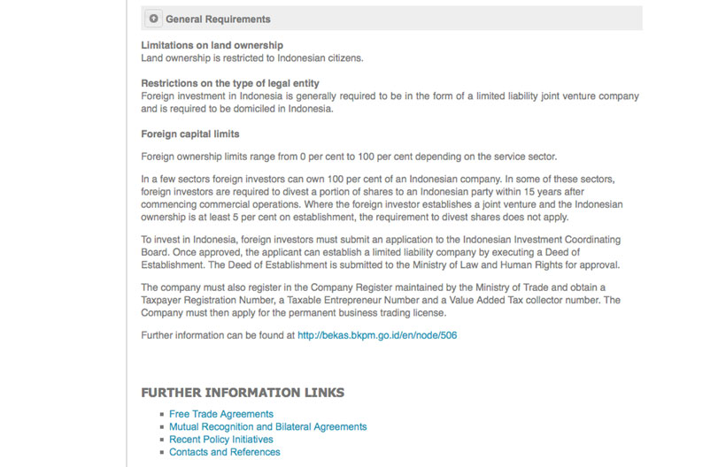 Screen capture of General requirements page