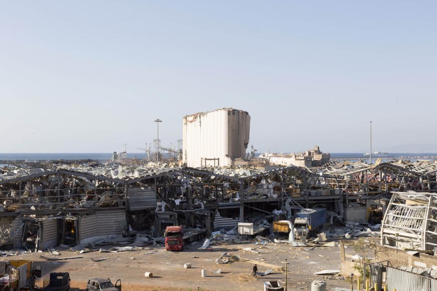 Damage to warehouses and vehicles at the Beirut Port.