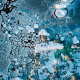 Ice particles in a very cold water