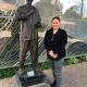 Lee-Ann standing next to a Nelson Mandela statue.
