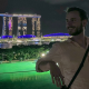 Tanner in front of the iconic Marina Bay Sands in Singapore.